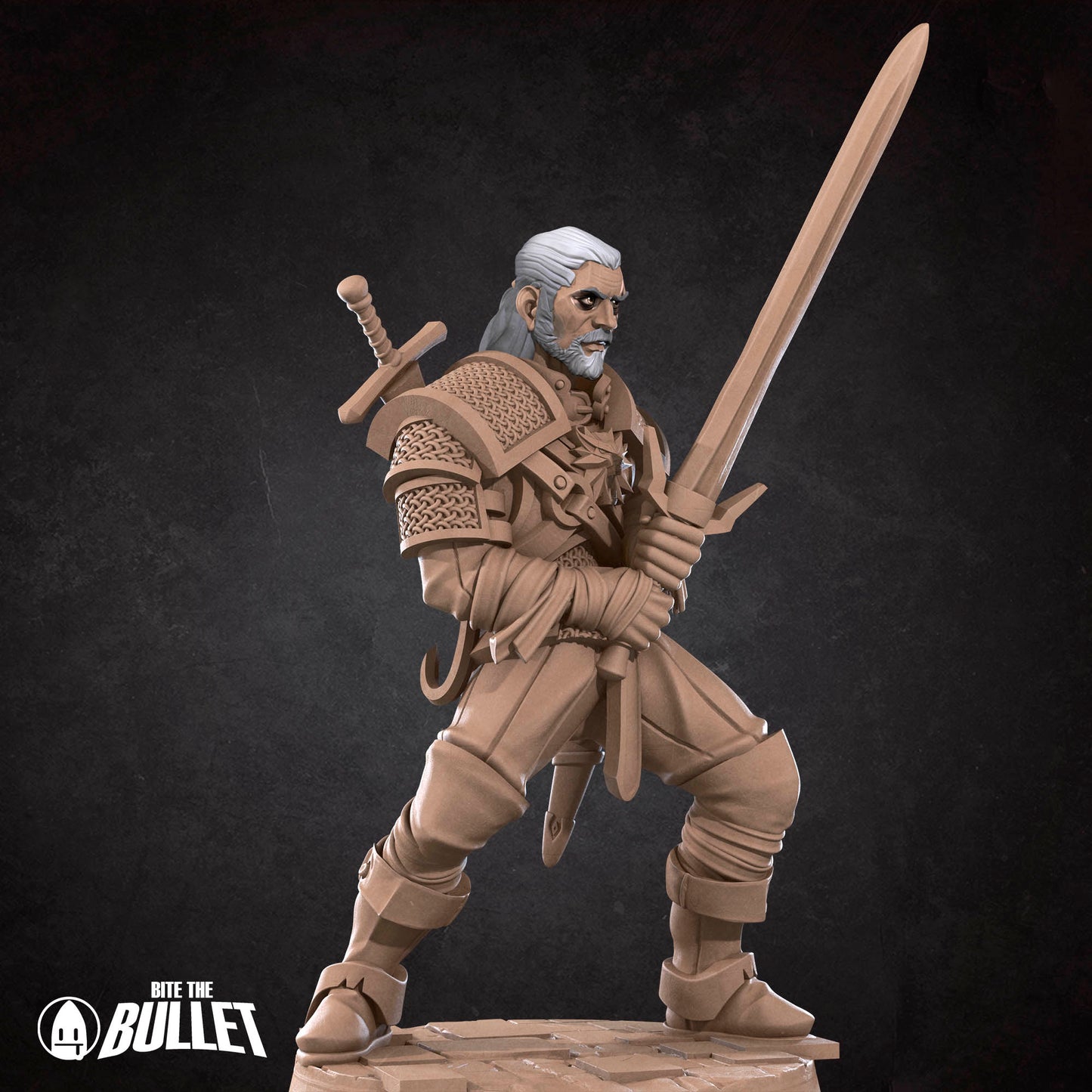 White Wolf Knight miniature from Tattles Told 3D, a detailed D&D TTRPG figure featuring a white wolf-themed knight.
