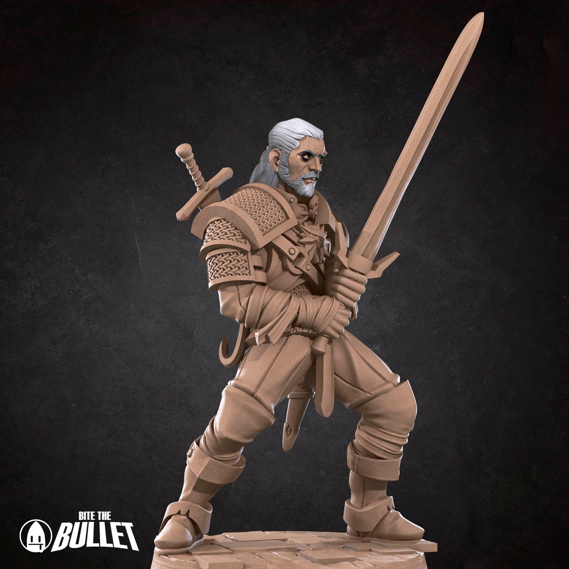 White Wolf Knight miniature from Tattles Told 3D, a detailed D&D TTRPG figure featuring a white wolf-themed knight.