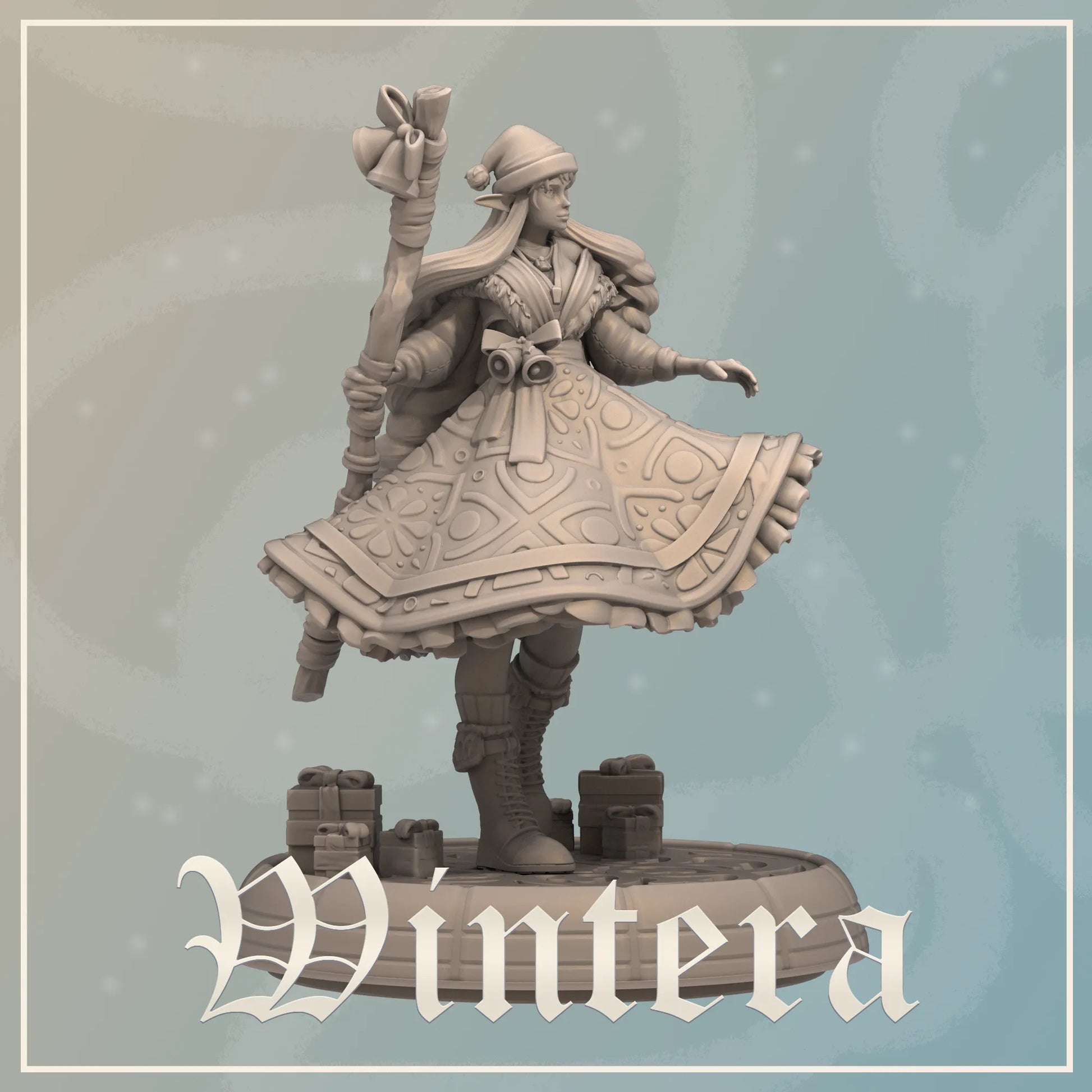 Wintera D&D fantasy miniature by Tattles Told 3D, designed for tabletop or display, featuring intricate fantasy character details.