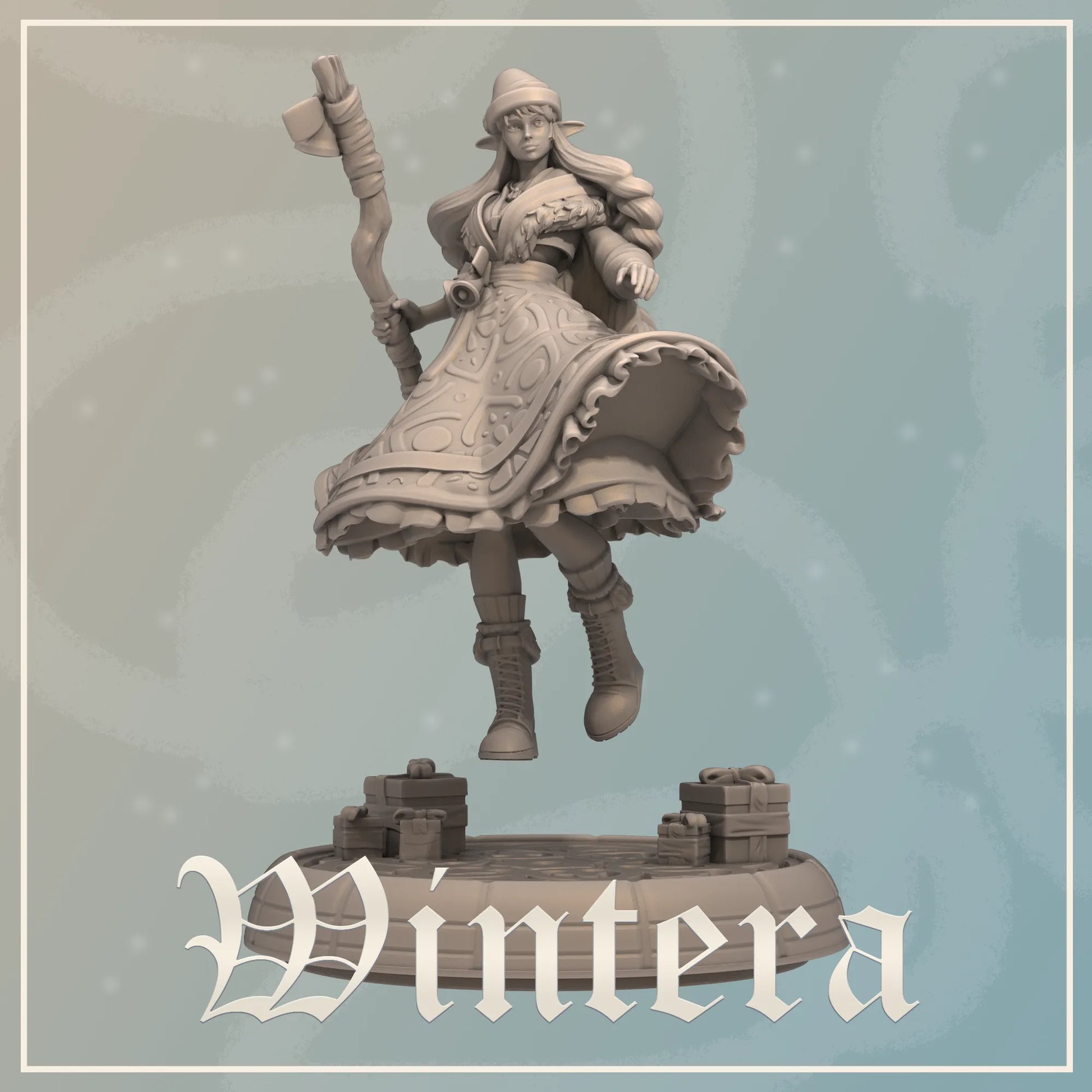 Wintera tabletop miniature by Tattles Told 3D, D&D fantasy scale figure for display or gaming, featuring detailed fantasy character design.
