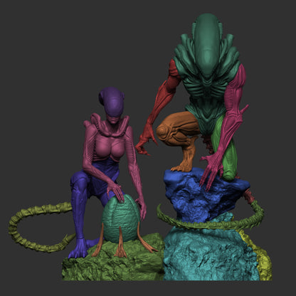 1:12 Alien Queen And Guard | 3D Printed Resin Garage Kit Figure | CA 3D Studios