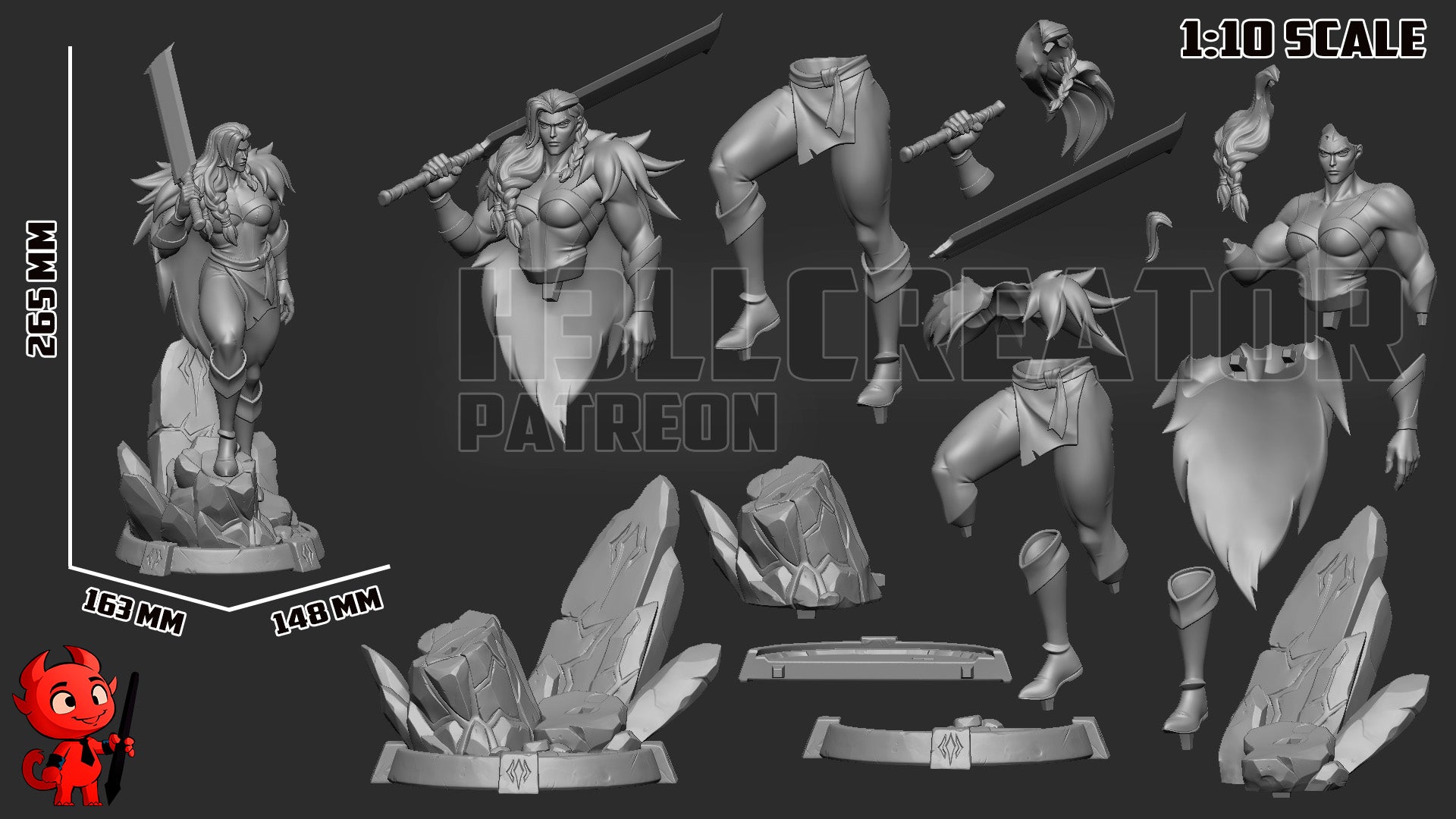 Resin garage kit figure of Stormborn Barbarian by Tattles Told 3D, featuring YashaScale with detailed sculpting and vibrant paintwork.