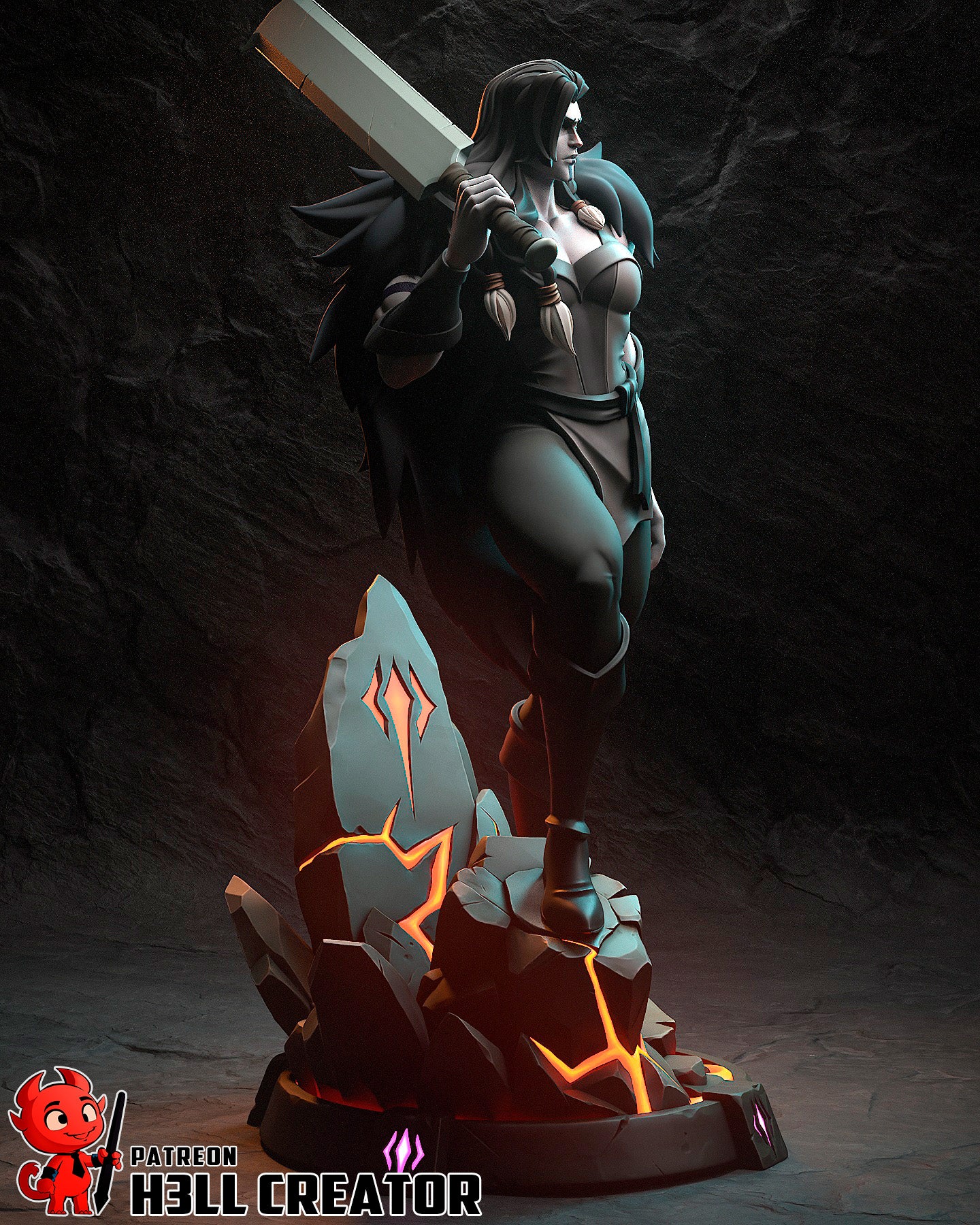 Resin garage kit figure of Stormborn Barbarian by Tattles Told 3D, featuring detailed sculpting and dynamic pose, created by h3LL.