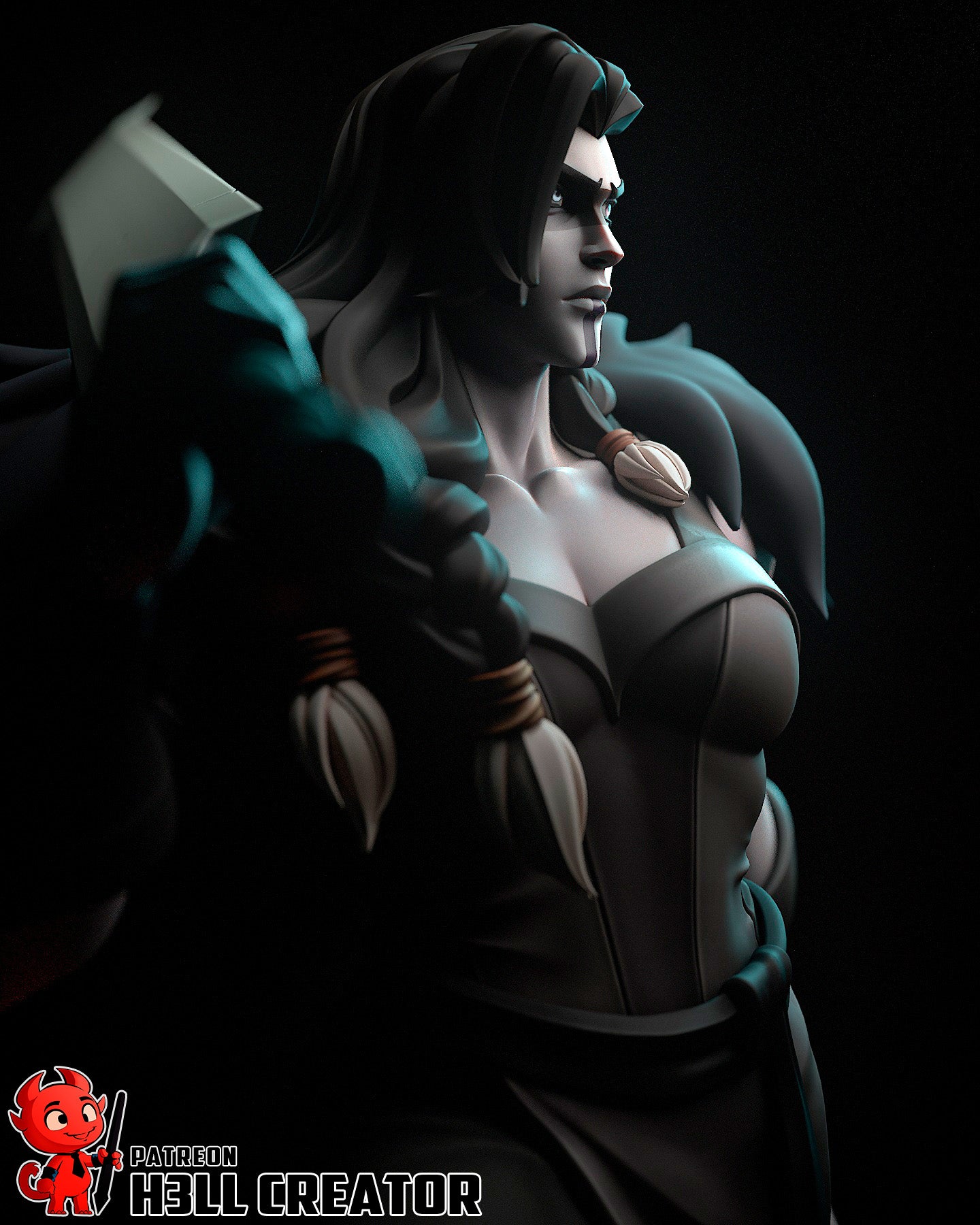 Yasha resin garage kit figure of Stormborn Barbarian from Tattles Told 3D, featuring detailed fantasy character with armor and weapon.