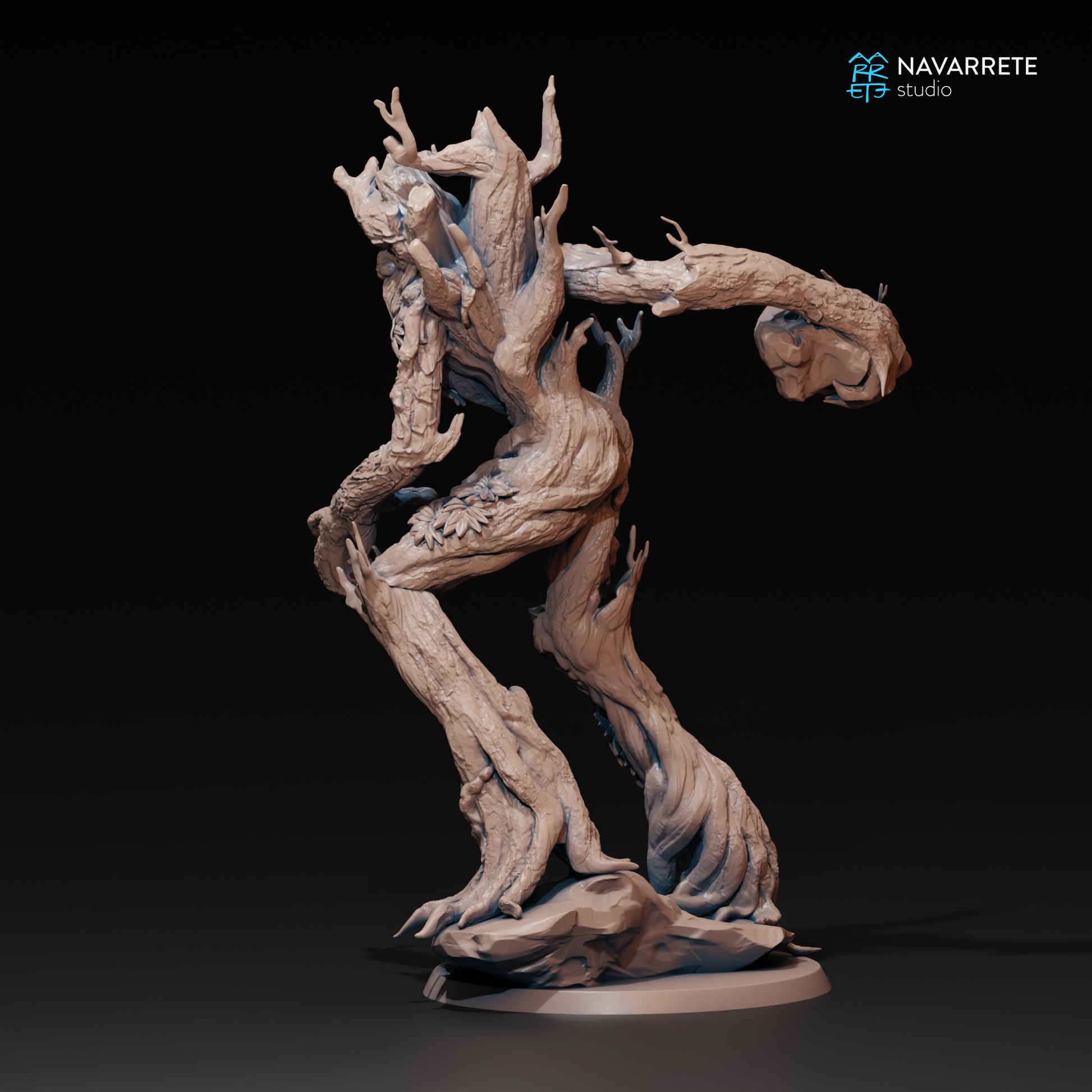 Detailed image of a Treefolk Ent miniature from Navarrete Studio's tabletop gaming collection by Tattles Told 3D.