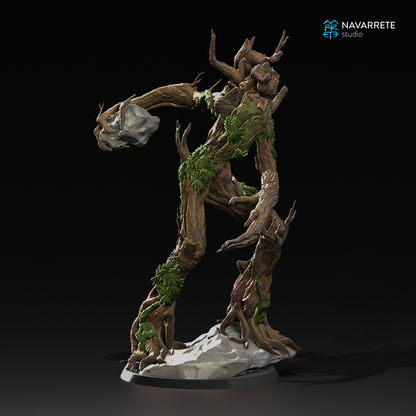 Detailed Treefolk Ent miniature from Navarrete Studio's tabletop gaming set, featuring intricate wood-like textures and lush foliage.