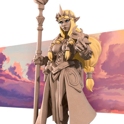 Zeruda D&D TTRPG miniature by Tattles Told 3D, featuring a detailed fantasy character with armor and weaponry.