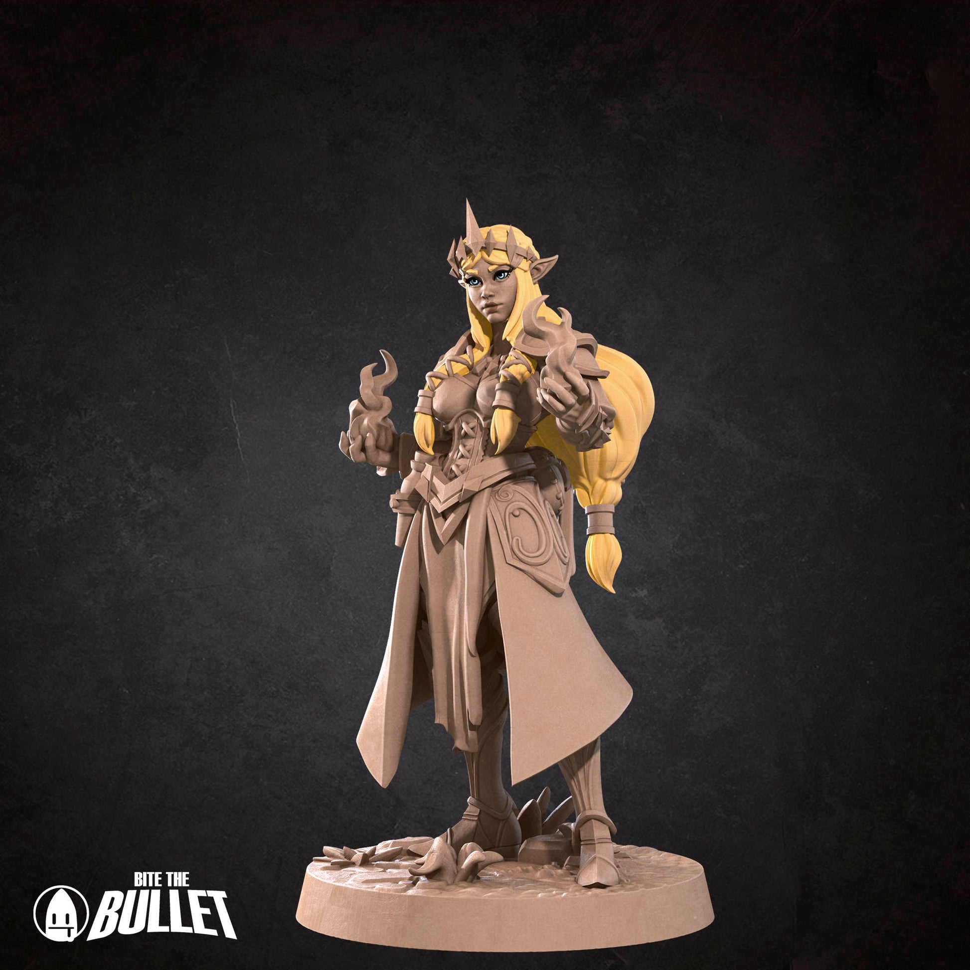 Zeruda D&D TTRPG miniature by Tattles Told 3D showing a detailed fantasy character with armor and weapon in a dynamic pose.