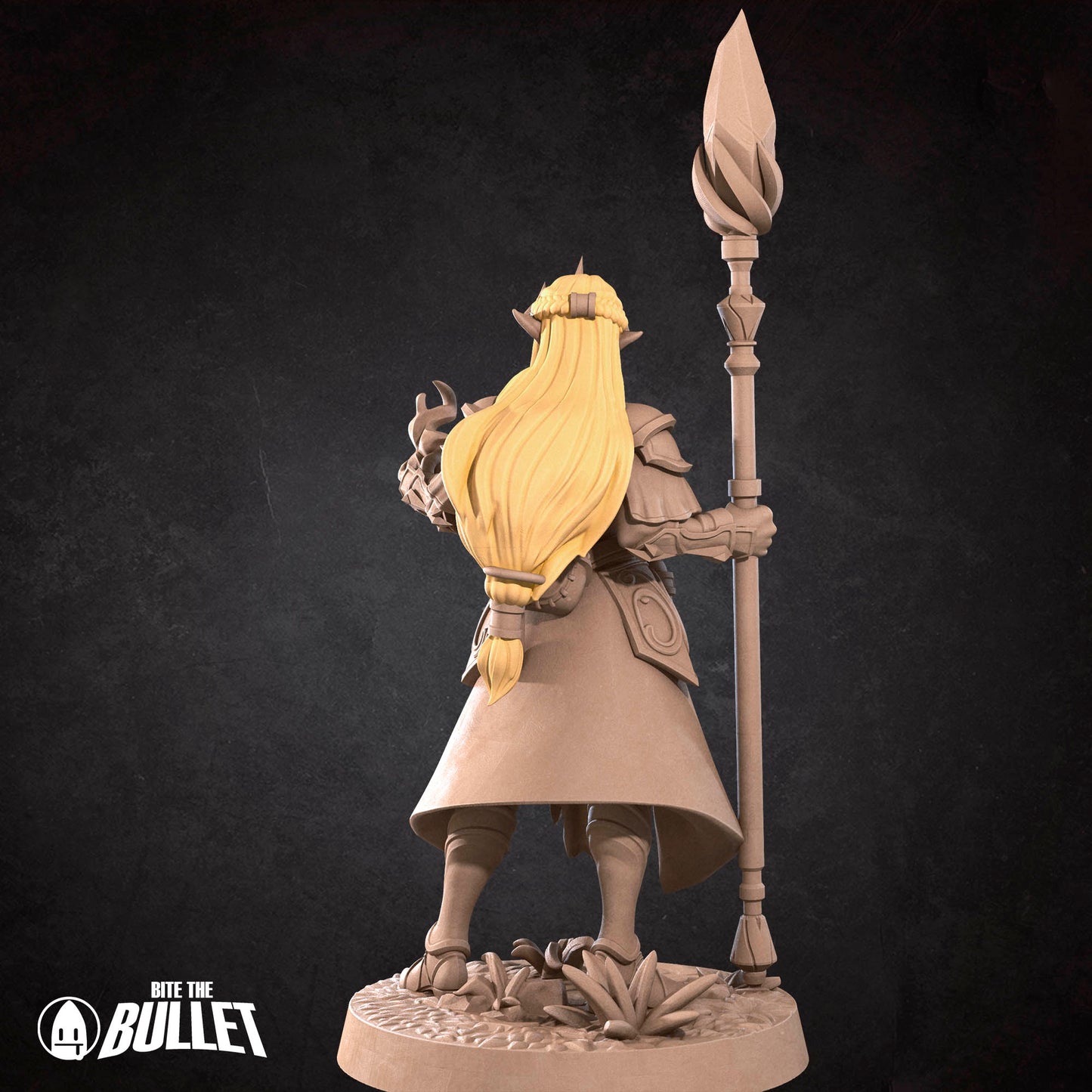 Zeruda D&D TTRPG miniature by Tattles Told 3D, detailed figure of a fantasy character with a weapon, on a round base.