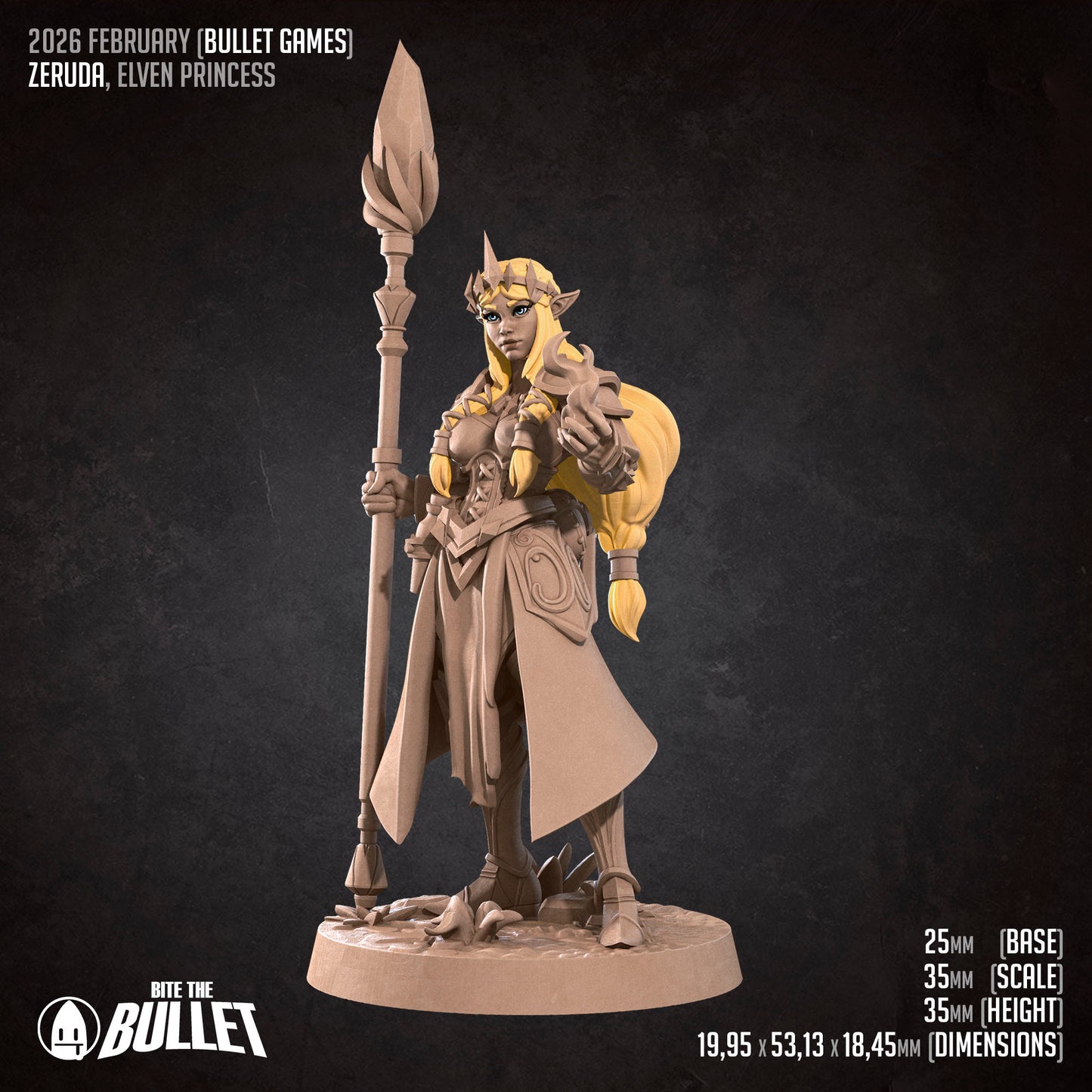 Zeruda D&D TTRPG miniature by Tattles Told 3D, showing a detailed fantasy character figure with armor and weaponry.