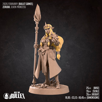 Zeruda D&D TTRPG miniature by Tattles Told 3D, showing a detailed fantasy character figure with armor and weaponry.