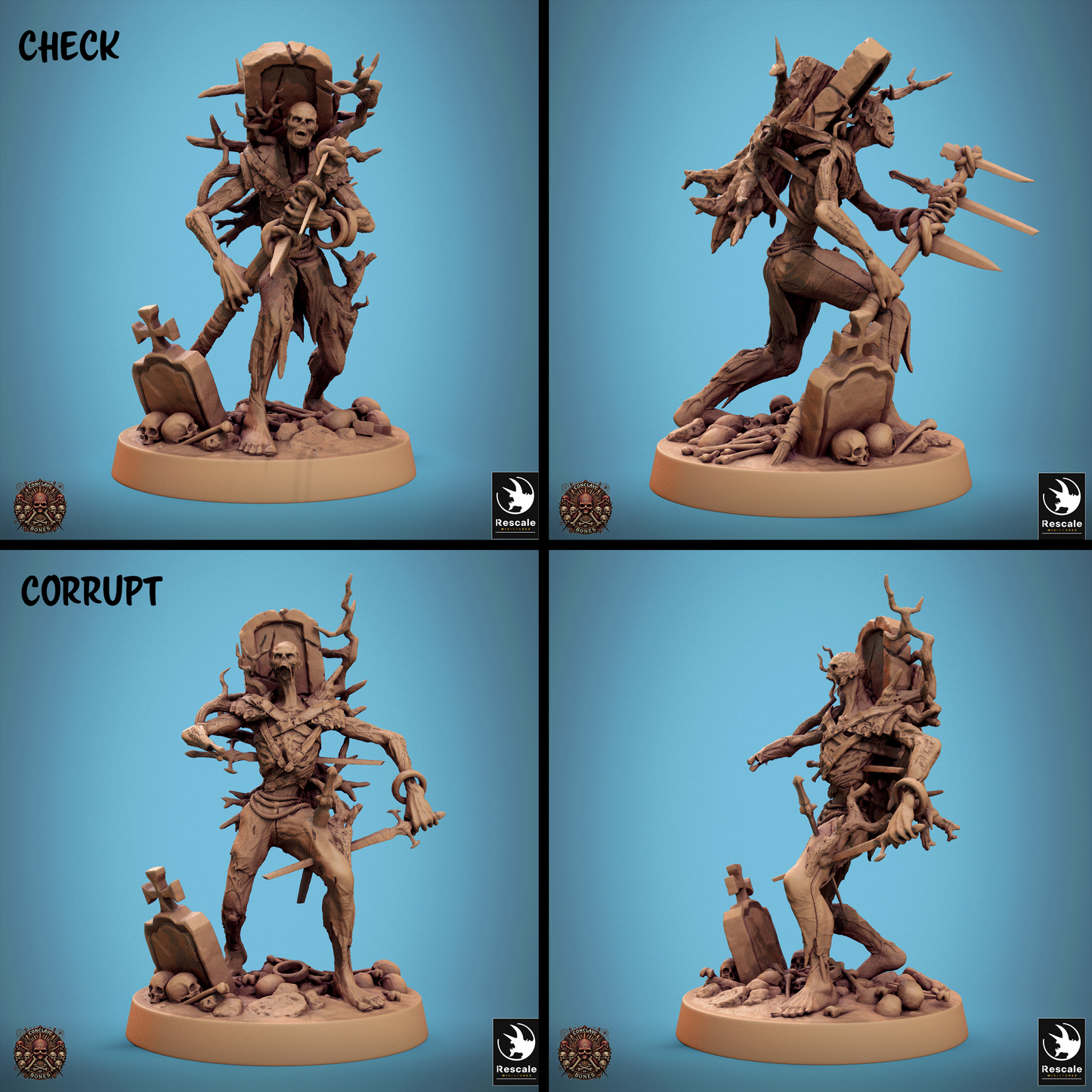 Rescaled zombie miniature from Tattles Told 3D's Conclave of Bones Undead Warband for D&D TTRPG, detailed undead monster figure.