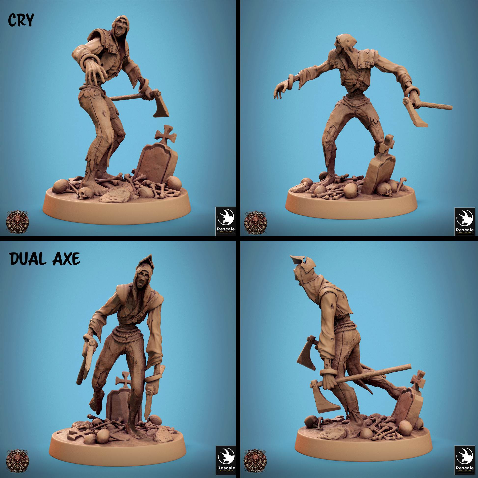 Rescaled zombie miniature from Tattles Told 3D's Conclave of Bones undead warband for D&D TTRPG games.