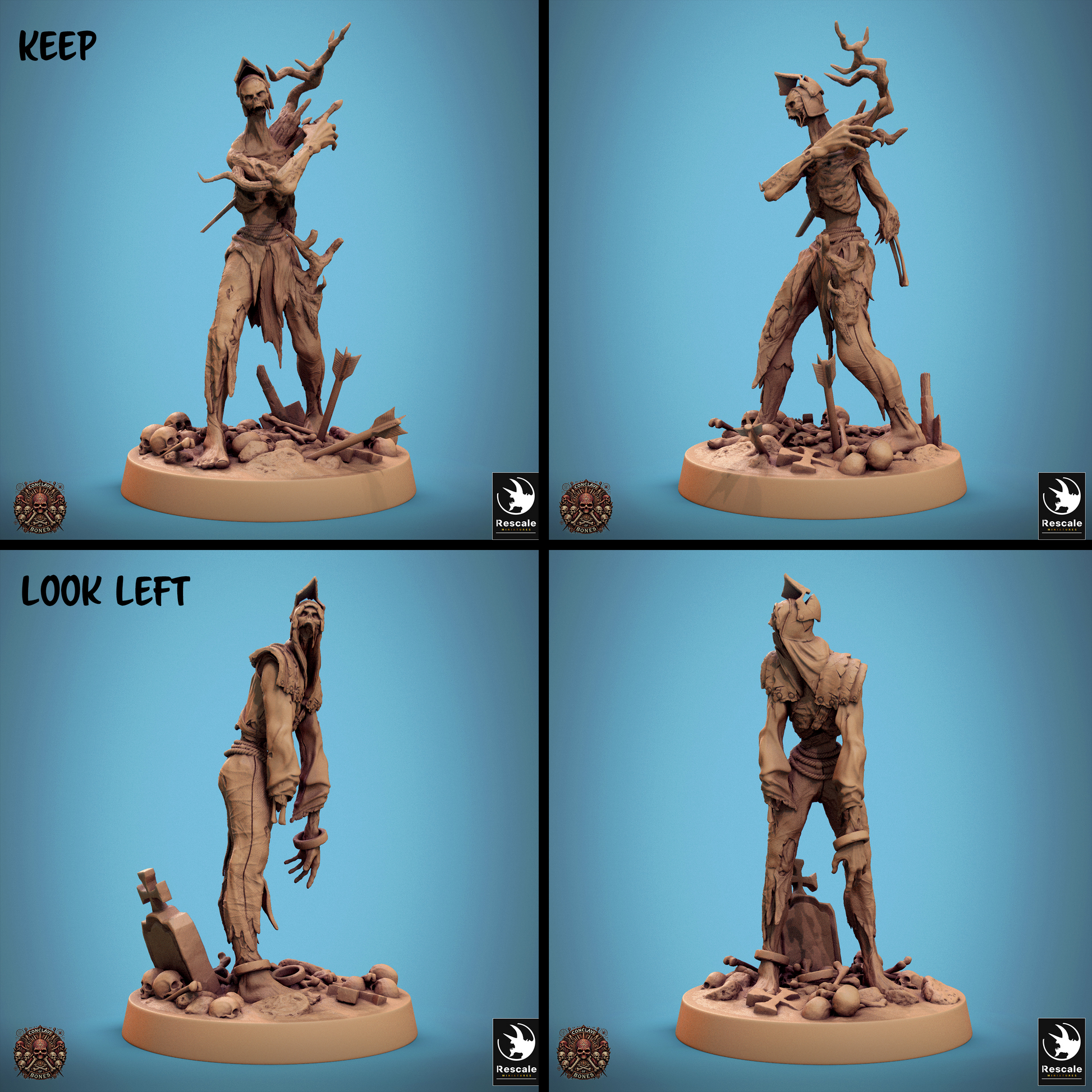 Rescaled zombie miniature from Conclave of Bones Undead Warband for D&D TTRPG, by Tattles Told 3D, showing detailed undead figure.