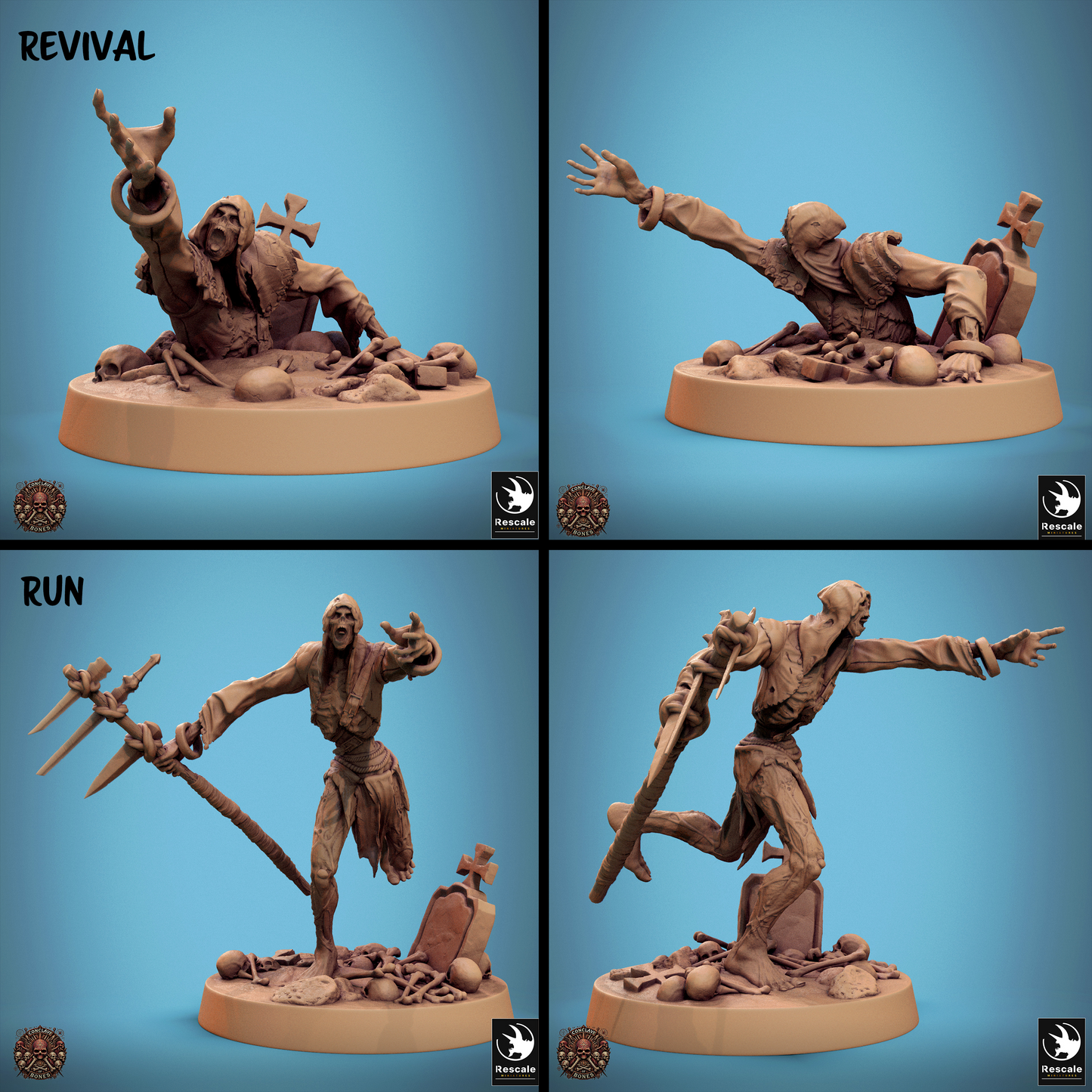 Rescaled zombie miniature from Tattles Told 3D's Conclave of Bones Undead Warband for D&D TTRPG, detailed undead figure.