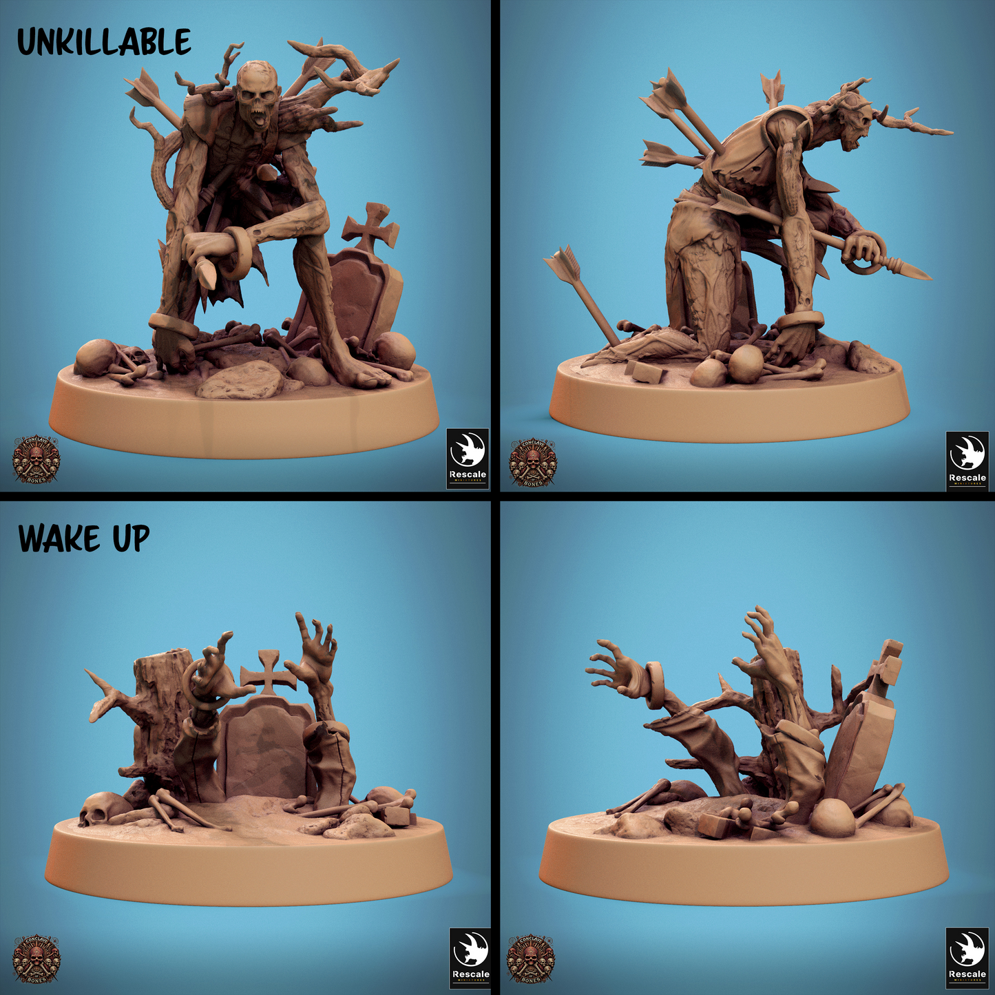 Rescaled zombie miniature from Tattles Told 3D's Conclave of Bones undead warband for D&D TTRPG games, detailed undead figure.