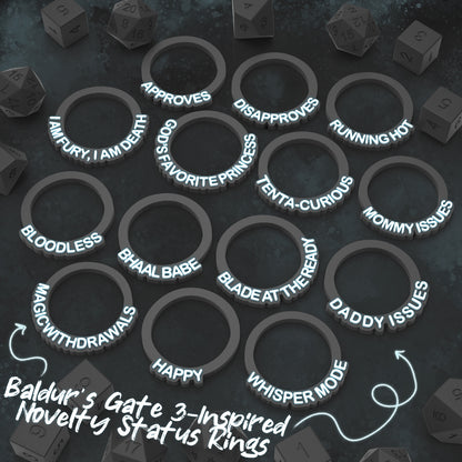 14 Baldur's Gate Inspired Novelty Status Rings | D&D TTRPG Game Accessory | Found Family Adventurecrafts