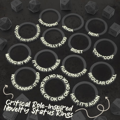 14 Critical Role Inspired Novelty Status Rings | D&D TTRPG Game Accessory | Found Family Adventurecrafts
