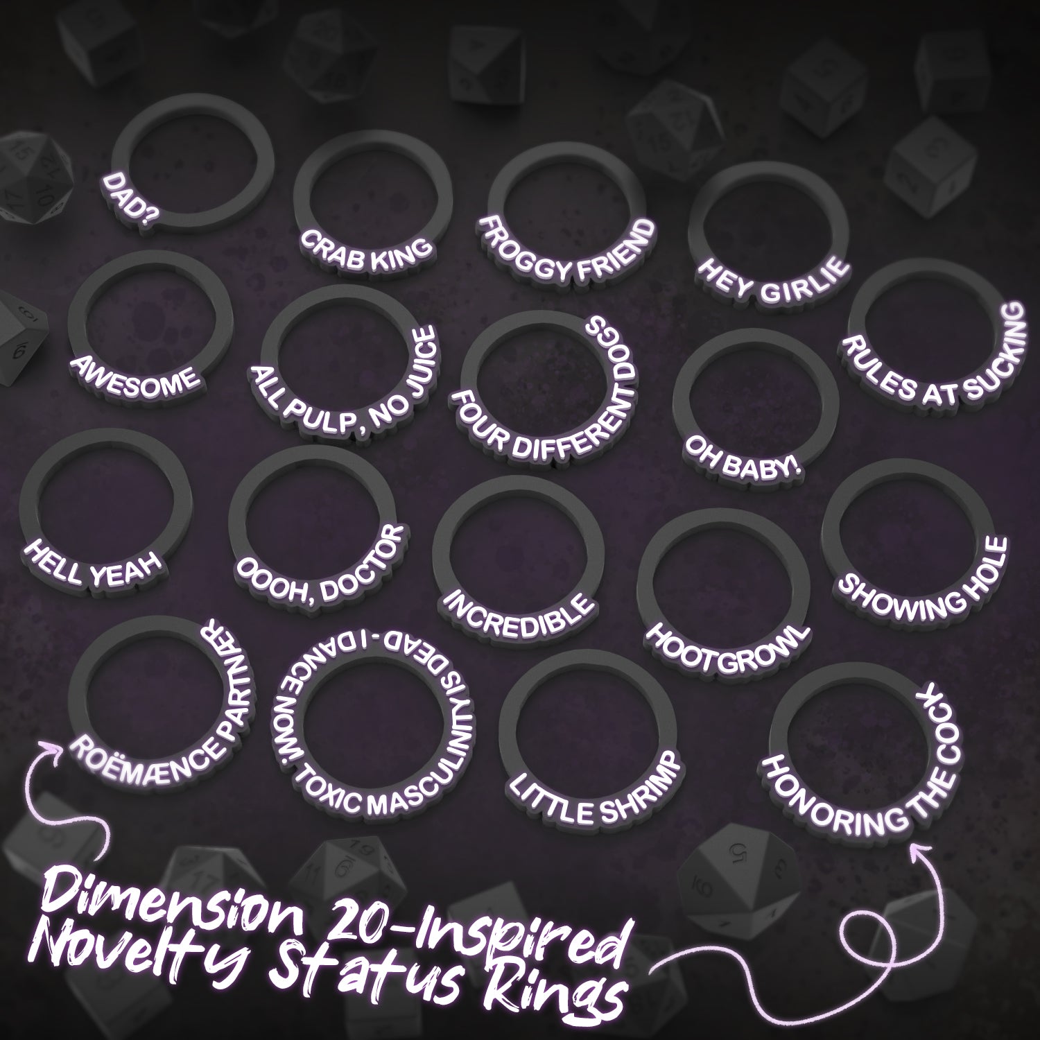 18 Dimension 20 Inspired Novelty Status Rings | D&D TTRPG Game Accessory | Found Family Adventurecrafts
