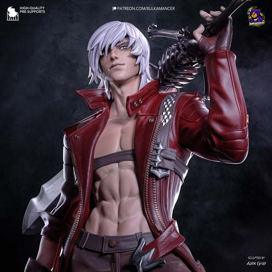 Colorful resin garage kit figure of a devil hunter by Tattles Told 3D, featuring detailed sculpting and dynamic pose.