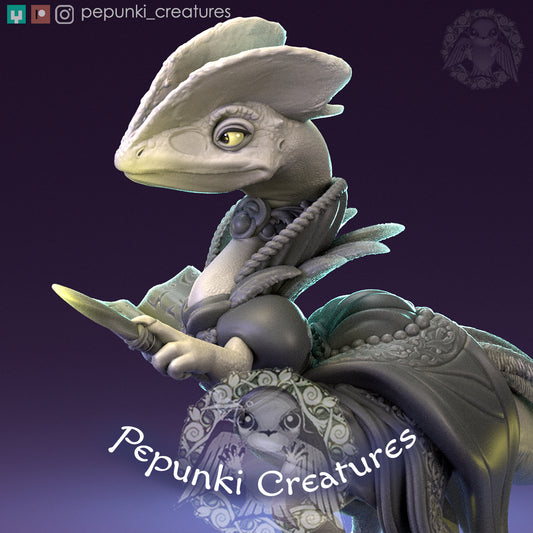 Lancero Gecko con cresta | Juego de rol de mesa de mazmorras y dragones en miniatura | Miniaturas Pepunki