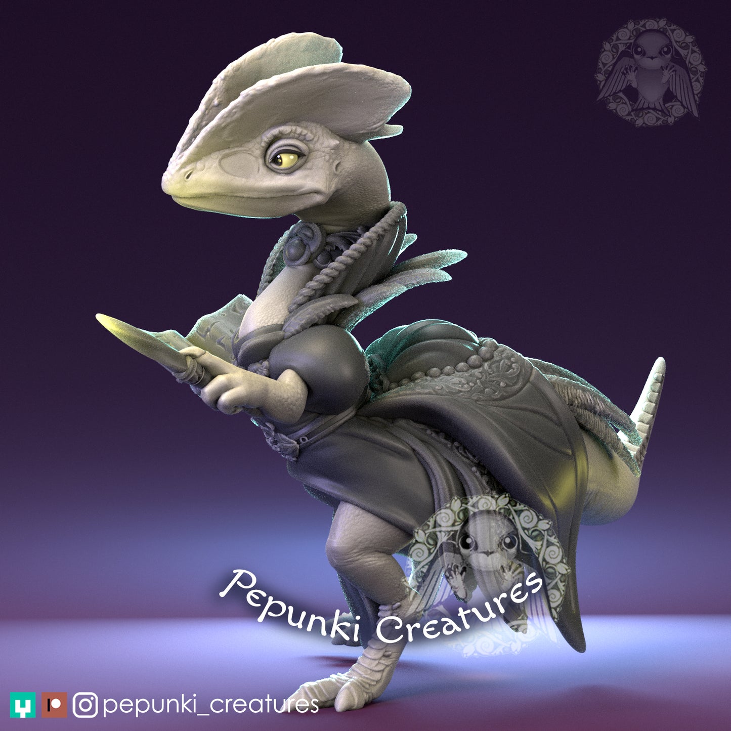 Lancero Gecko con cresta | Juego de rol de mesa de mazmorras y dragones en miniatura | Miniaturas Pepunki