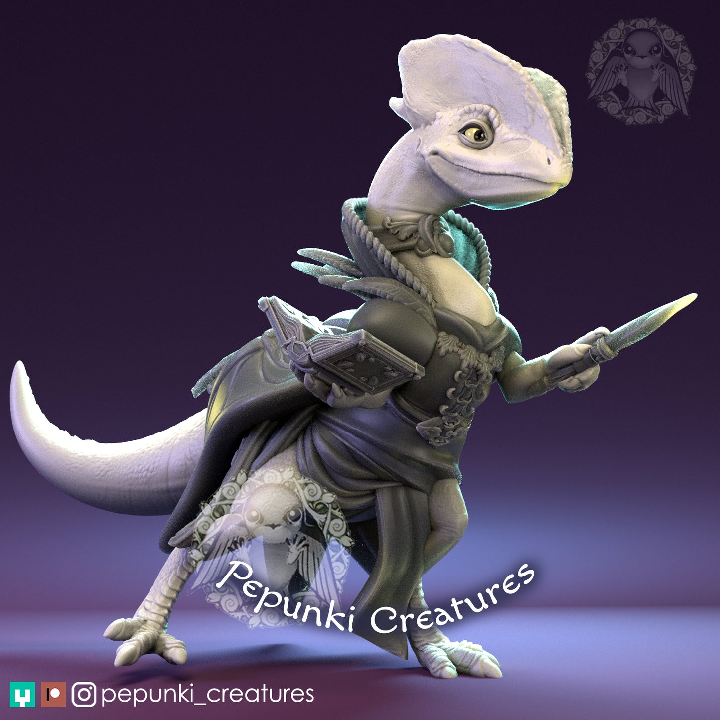 Lancero Gecko con cresta | Juego de rol de mesa de mazmorras y dragones en miniatura | Miniaturas Pepunki