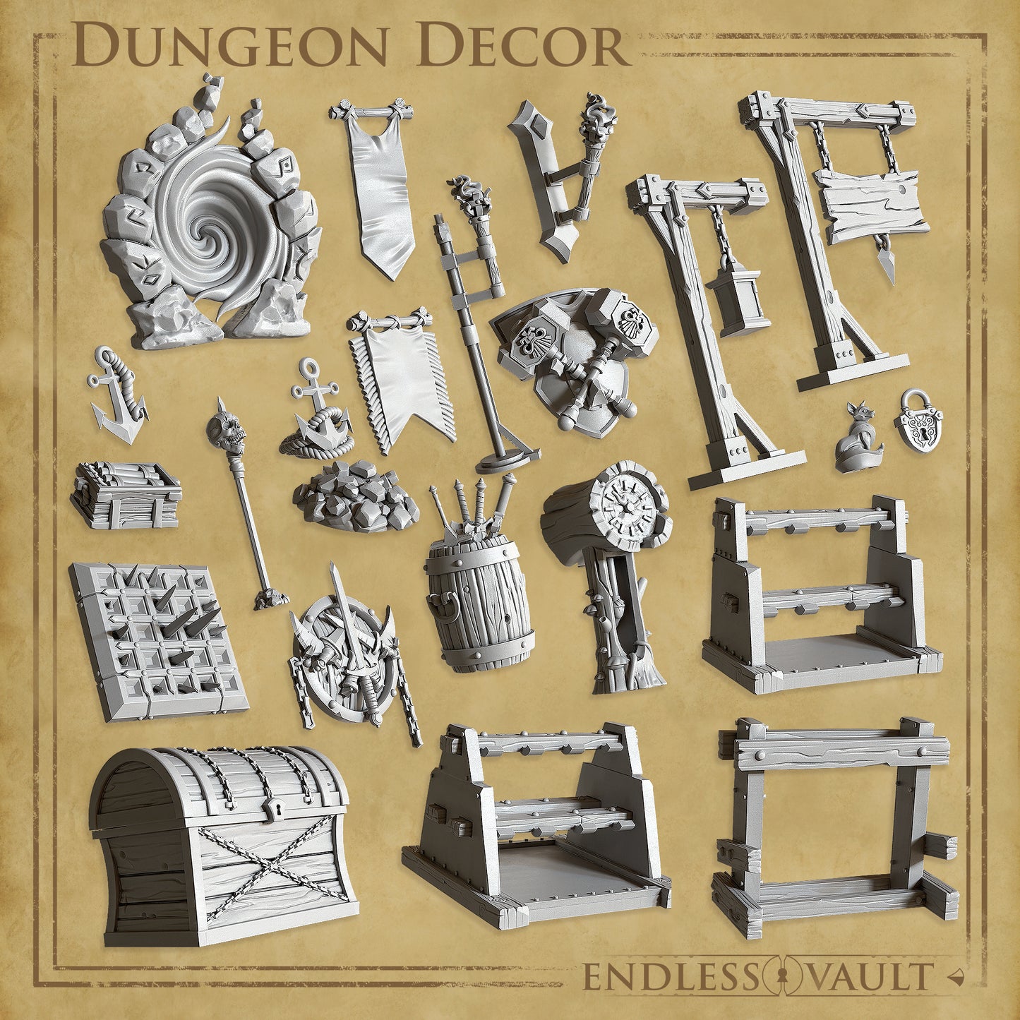 Endless Vault, Weapons, Items, Decor, Terrain | TTRPG Scatter Diorama Kitbashing Miniature | Cast n Play