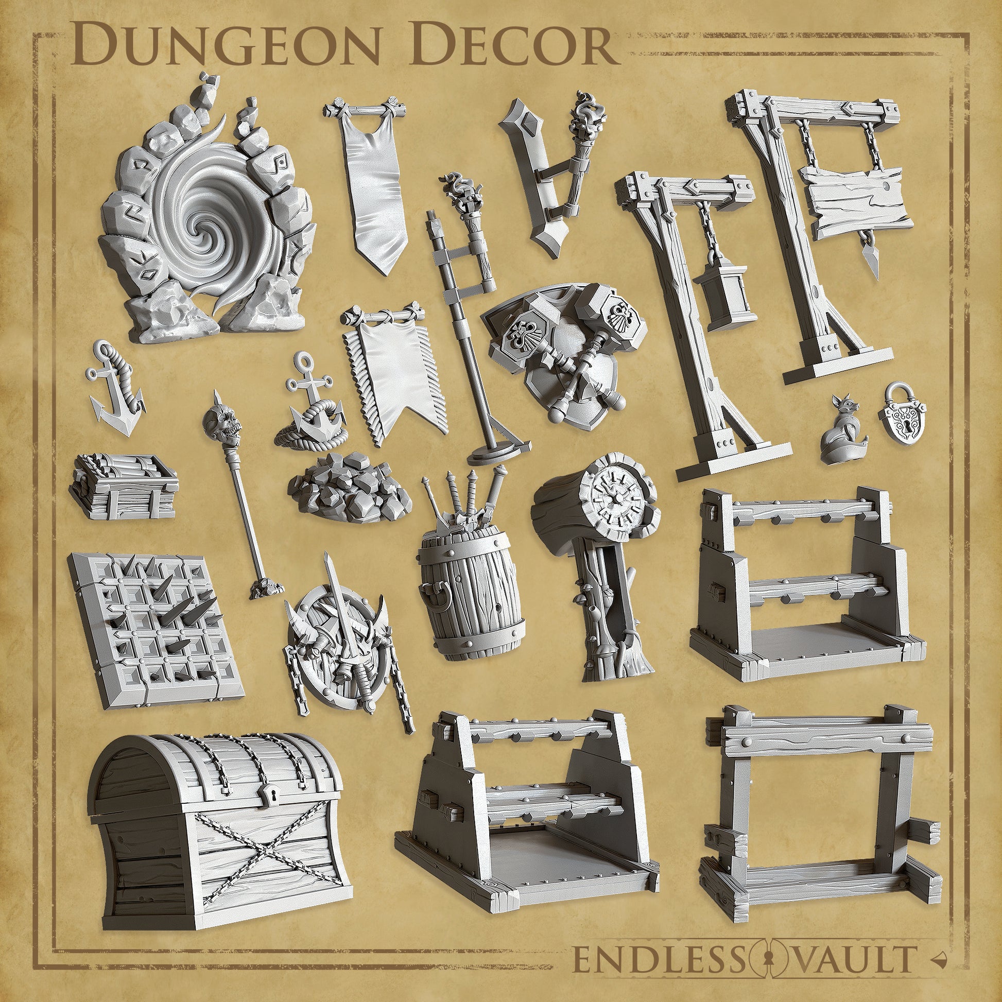 Endless Vault, Weapons, Items, Decor, Terrain | TTRPG Scatter Diorama Kitbashing Miniature | Cast n Play