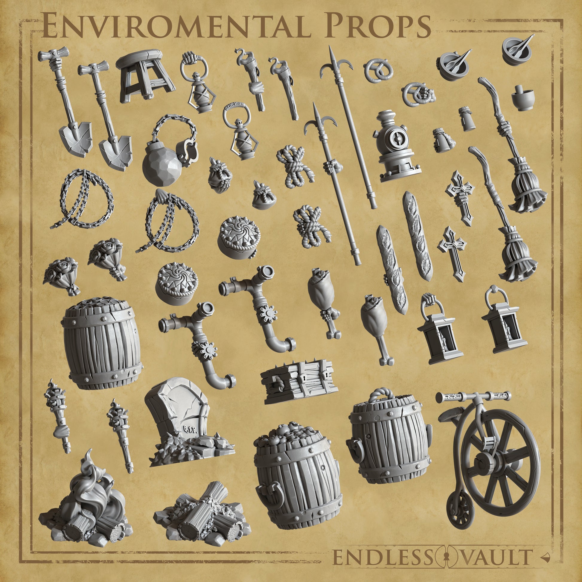 Endless Vault, Weapons, Items, Decor, Terrain | TTRPG Scatter Diorama Kitbashing Miniature | Cast n Play