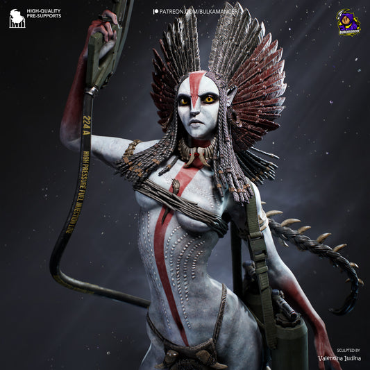 Colorful Flame Witch resin garage kit figure by Tattles Told 3D, showing detailed sculpt and fiery design.