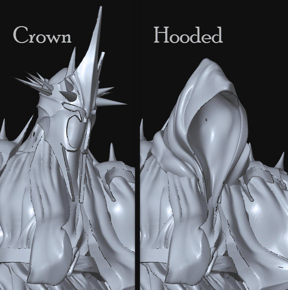 Close-up of detailed Navarrete Studio tabletop gaming miniature heads by Tattles Told 3D from The Spectrum King collection.