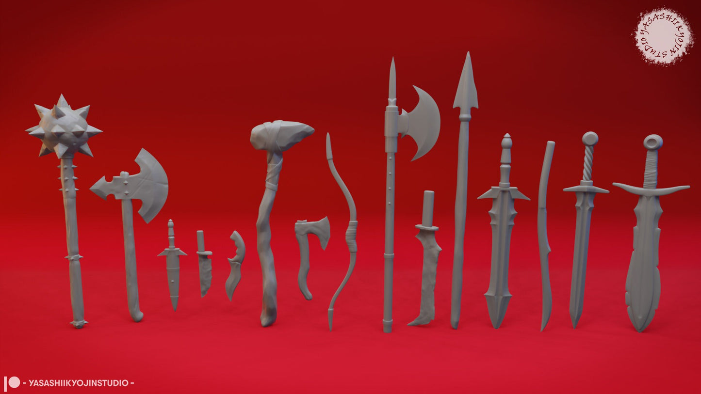 Weapon Set | TTRPG Scatter Miniature | Yasashii Kyojin Studio