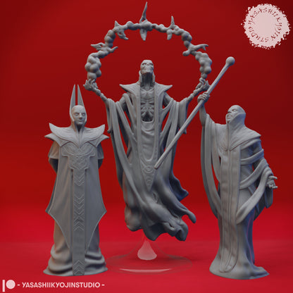 Red Wizard tabletop miniature from D&D TTRPG, styled as a detailed fantasy monster figure by Yasashii Kyojin Studio.