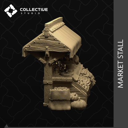 Market Stall, Vendor Grocery Goods, Awning Shop | D&D Scatter Miniature | Collective Studio