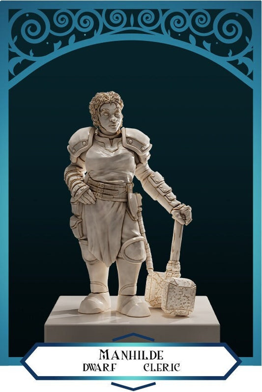 Dwarf Cleric, Manhilde | D&D TTRPG Miniature | DnD Is A Woman | NO BASE