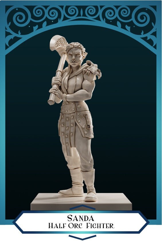 Half-Orc Fighter | D&D TTRPG Miniature | DnD Is A Woman | NO BASE