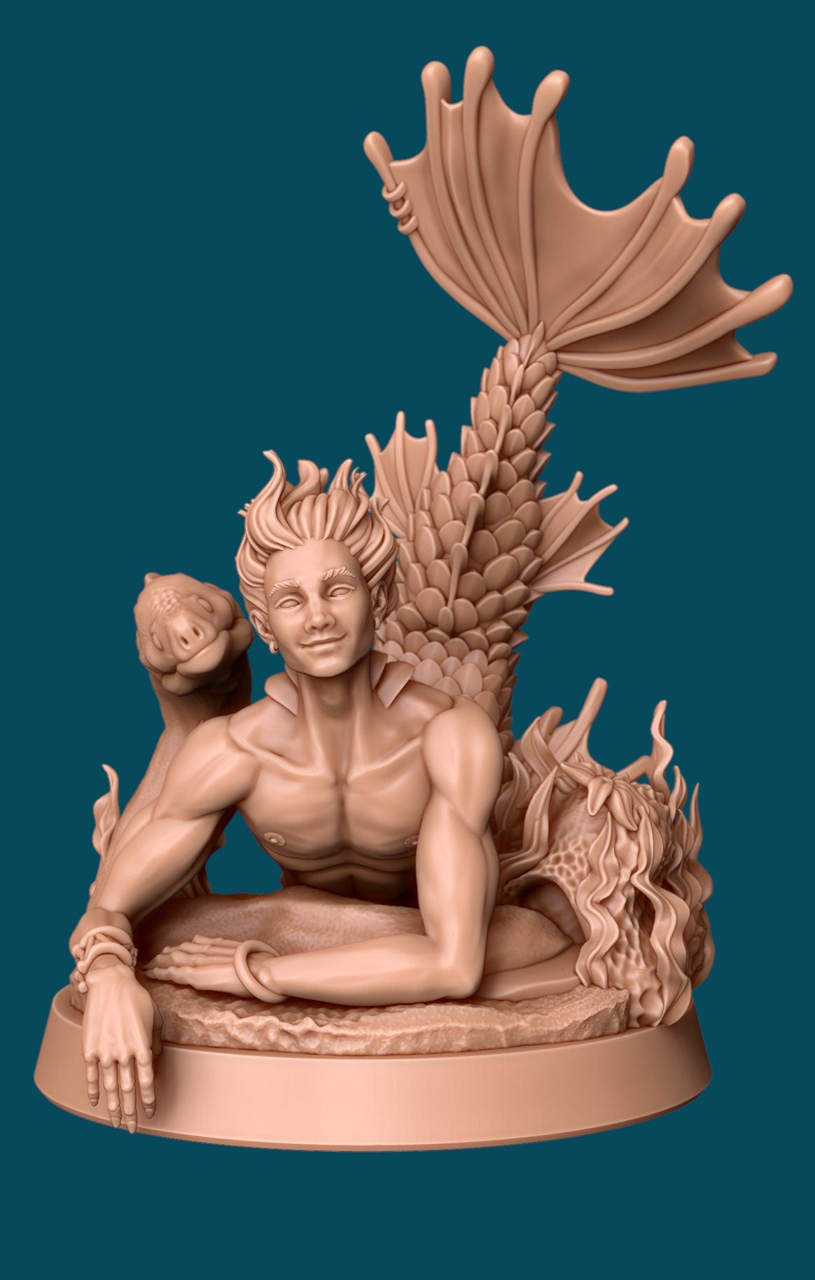 Finley a Friendly Fish Guy Mermaid Merfolk | D&D TTRPG Miniature | Awkward Penguin Minis