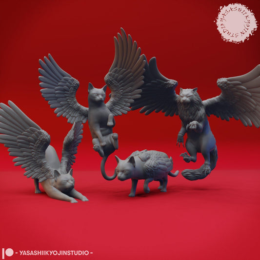 Tressym, Winged Cat Wizard Familiar | TABLETOP SCALE | D&D TTRPG Monster Miniature | Yasashii Kyojin Studio