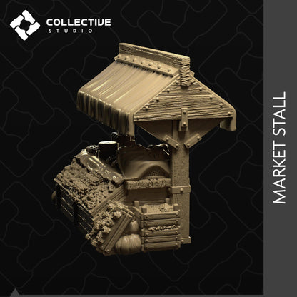 Market Stall, Vendor Grocery Goods, Awning Shop | D&D Scatter Miniature | Collective Studio