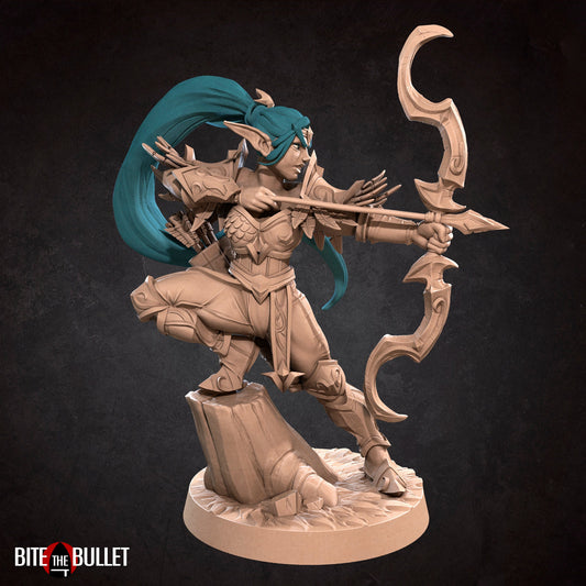 Moon Elf Ranger | TABLETOP SCALE | D&D TTRPG Miniature | Bite the Bullet | Unpainted, Unplated Resin 8k