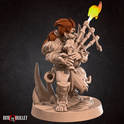 Halfing Bard, Bagpipes | TTRPG Miniature | Bite the Bullet | Unpainted, Unplated Resin 8k