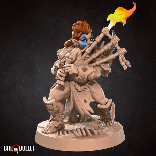 Halfing Bard, Bagpipes | TTRPG Miniature | Bite the Bullet | Unpainted, Unplated Resin 8k