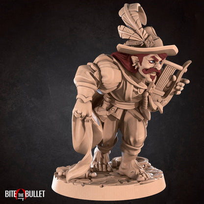 Halfling Bard, Lyre | TABLETOP SCALE | D&D TTRPG Miniature | Bite the Bullet | Unpainted, Unplated Resin 8k
