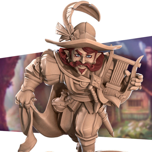 Halfling Bard, Lyre | TABLETOP SCALE | D&D TTRPG Miniature | Bite the Bullet | Unpainted, Unplated Resin 8k