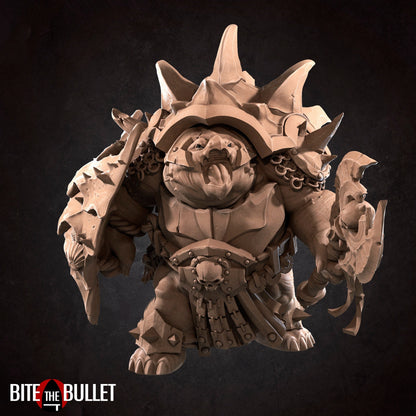 Mik'e, Tortle Boss Fighter | TABLETOP SCALE | D&D TTRPG Miniature Mini Axe Shield | Bite the Bullet | Unpainted, Unplated Resin 8k