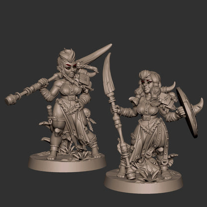 Olga and Volga, Dwarf Twin Sisters | TABLETOP SCALE | D&D TTRPG Miniature | Bite the Bullet | Unpainted, Unplated Resin 8k
