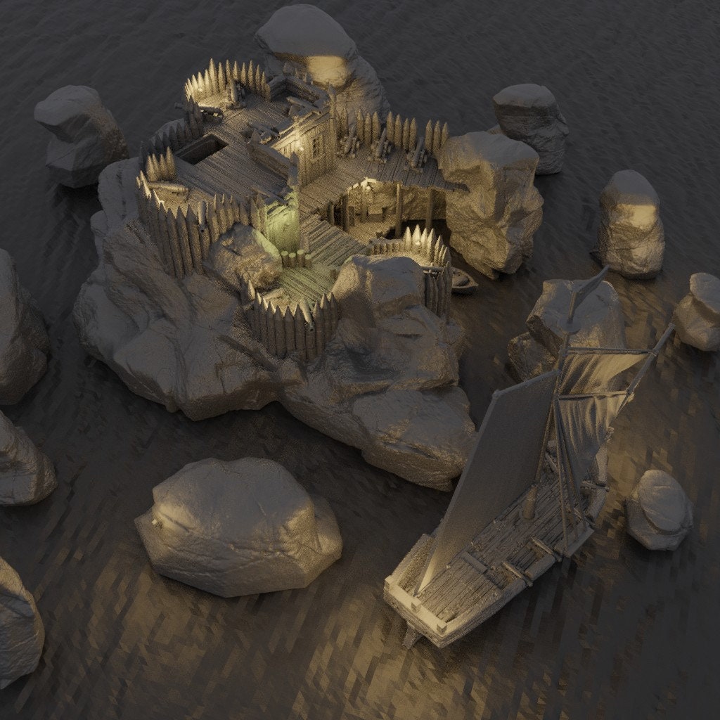 Small Pirate Cove | D&D TTRPG Playable 3D Printed Building Terrain Scenery | MiniatureLand
