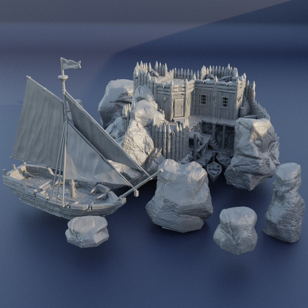 Small Pirate Cove | D&D TTRPG Playable 3D Printed Building Terrain Scenery | MiniatureLand