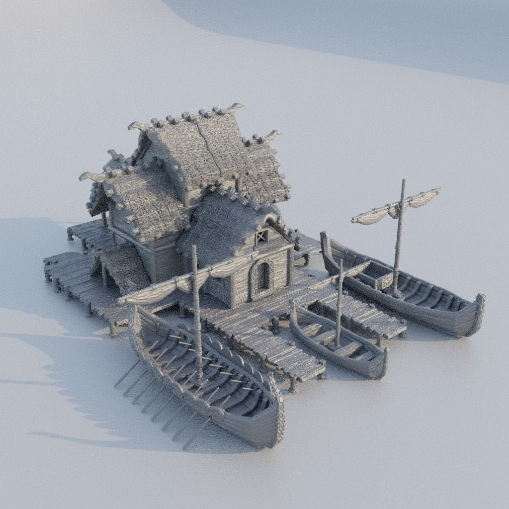Small Viking Port | D&D TTRPG Playable 3D Printed Building Terrain Scenery | MiniatureLand